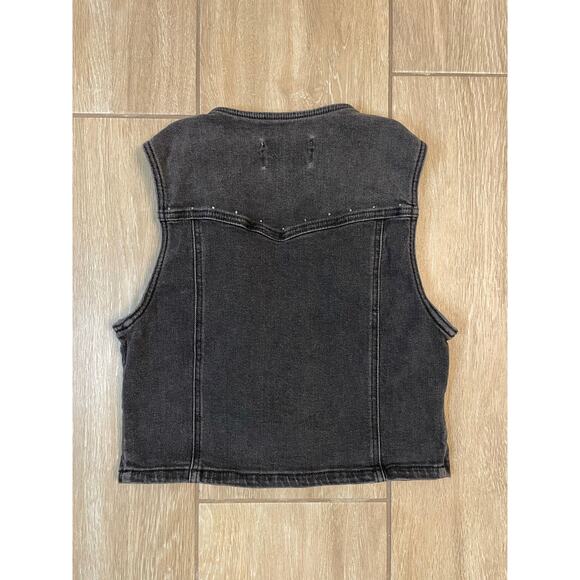 Austin Landing Fringe Denim Vest Western Boho Gray Women’s Small - Picture 2 of 9